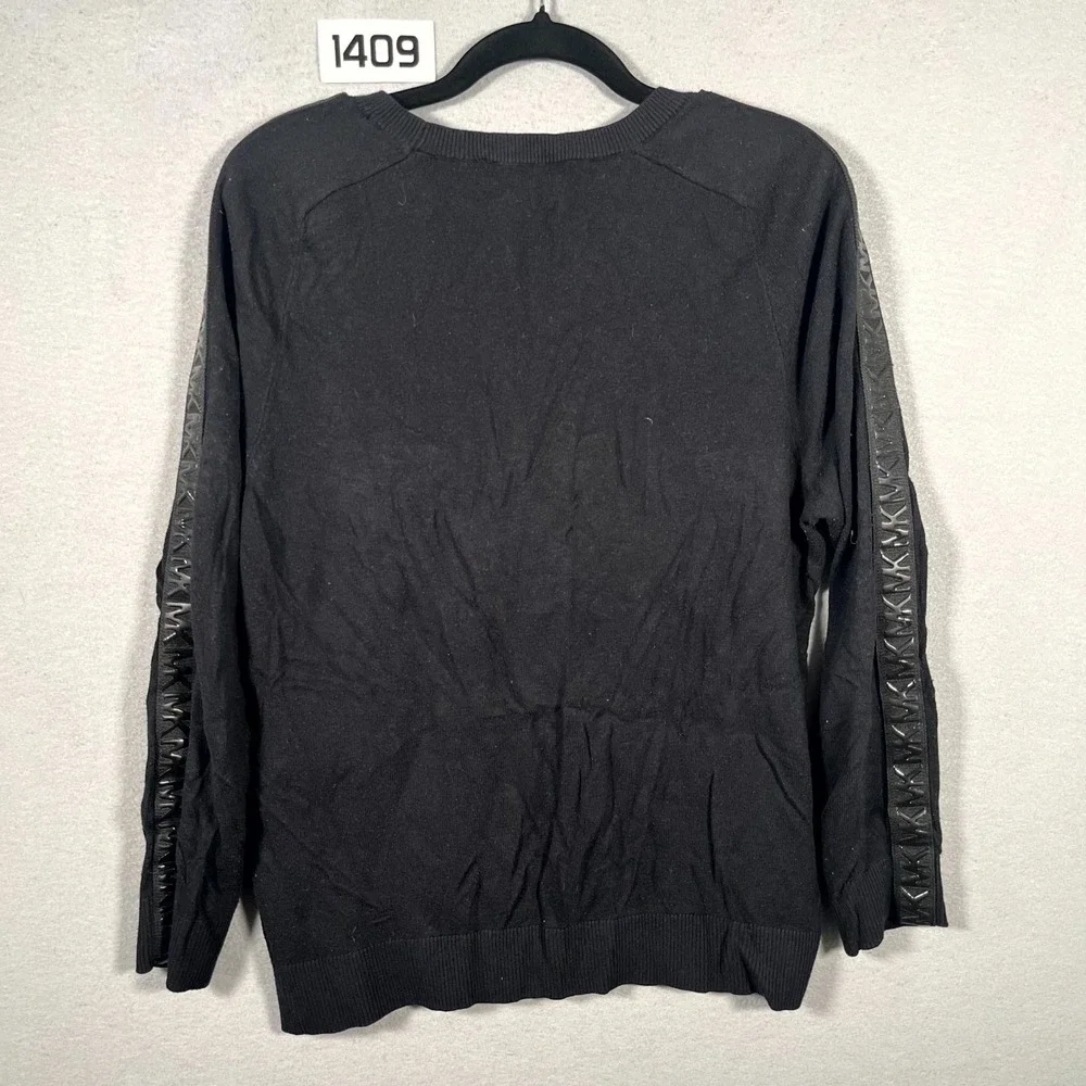 Michael Kors Sweater‎ Womens Medium Black MK Logo Tape Trim Cotton Long Sleeve